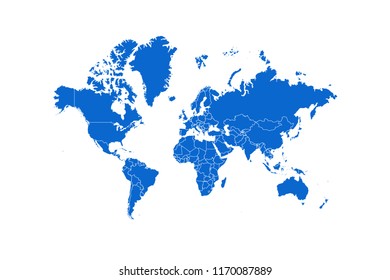 Map of world High detailed blue map on white background 