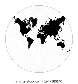 Mapa de la ilustración mundial. Proyección de Lagrange formal. Planear mapa geográfico mundial con líneas gratificantes. Ilustración vectorial.