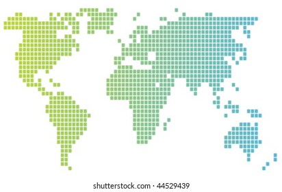 Map of the world illustration, mosaic block style