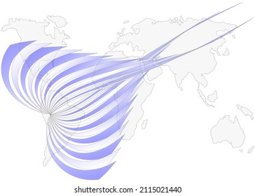 Map of the world illustration. Van der Grinten III projection. Plan world geographical map with graticlue lines. Vector illustration.