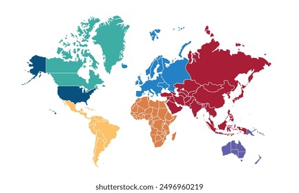 Map of the world with individual colors for website layouts,background, education, precise, customizable, Travel worldwide,map silhouette backdrop,earth geography,political, reports.