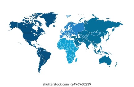 Map of the world with individual colors for website layouts,background, education, precise, customizable, Travel worldwide,map silhouette backdrop,earth geography,political, reports.