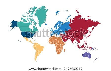 Map of the world with individual colors for website layouts,background, education, precise, customizable, Travel worldwide,map silhouette backdrop,earth geography,political, reports.