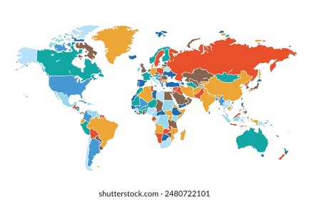 Map of world isolated modern colorful style. for website layouts, background, education, precise, customizable, Travel worldwide, map silhouette backdrop, earth geography, political, reports.