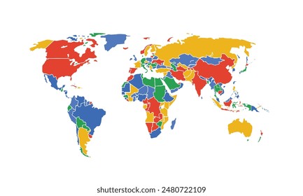 Mapa del mundo aislado estilo colorido moderno. para diseños de Sitio web, fondo, educación, preciso, personalizable, Viajes por todo el mundo, mapa silueta de fondo, geografía de la tierra, política, informes.