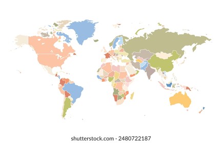 Map of world isolated modern colorful style. for website layouts, background, education, precise, customizable, Travel worldwide, map silhouette backdrop, earth geography, political, reports.