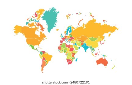 Mapa del mundo aislado estilo colorido moderno. para diseños de Sitio web, fondo, educación, preciso, personalizable, Viajes por todo el mundo, mapa silueta de fondo, geografía de la tierra, política, informes.