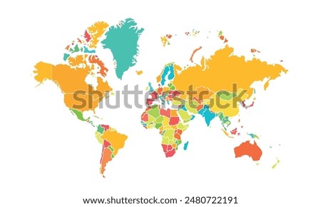 Map of world isolated modern colorful style. for website layouts, background, education, precise, customizable, Travel worldwide, map silhouette backdrop, earth geography, political, reports.