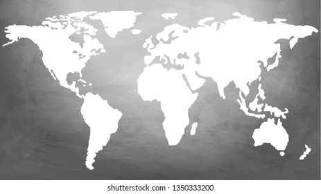 Map of the World in Isolated on Grey Paper Background. Vintage Style Vector Illistration.