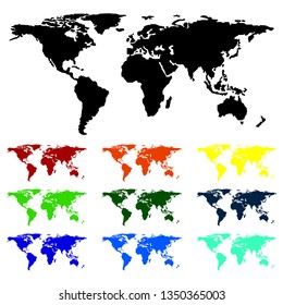 Map of the World Isolated on White Background. Colorful Set. Flat Design Vector Illustration