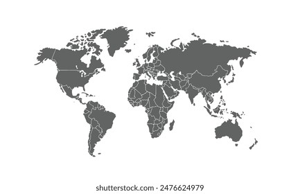 Map of world isolated on white background. for website layouts, background, education, precise, customizable, Travel worldwide, map silhouette backdrop, earth geography, political, reports.