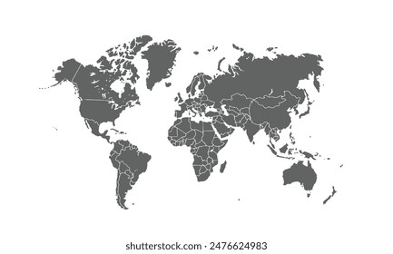 Map of world isolated on white background. for website layouts, background, education, precise, customizable, Travel worldwide, map silhouette backdrop, earth geography, political, reports.