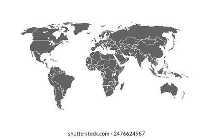 Mapa del mundo aislado sobre fondo blanco. para diseños de Sitio web, fondo, educación, preciso, personalizable, Viajes por todo el mundo, mapa silueta de fondo, geografía de la tierra, política, informes.