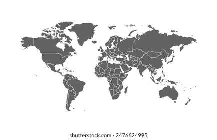 Map of world isolated on white background. for website layouts, background, education, precise, customizable, Travel worldwide, map silhouette backdrop, earth geography, political, reports.