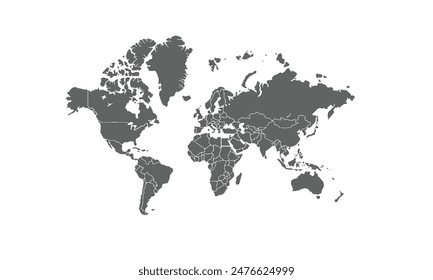 Map of world isolated on white background. for website layouts, background, education, precise, customizable, Travel worldwide, map silhouette backdrop, earth geography, political, reports.