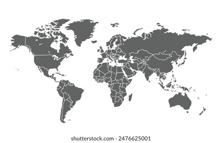 Mapa del mundo aislado sobre fondo blanco. para diseños de Sitio web, fondo, educación, preciso, personalizable, Viajes por todo el mundo, mapa silueta de fondo, geografía de la tierra, política, informes.