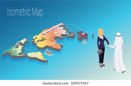 Map world isometric concept. 3d flat illustration of Map world.