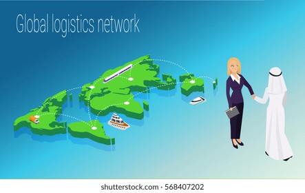Map world isometric concept. 3d flat illustration of Map world. Vector world map connection