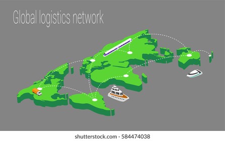 Map world isometric concept. 3d flat illustration of Map world.