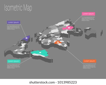 Map world isometric concept. Political World Map isometric 3D infographic. EPS World map infographics design template