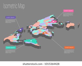 Map world isometric concept. Political World Map isometric 3D infographic. EPS World map infographics design template