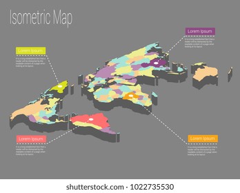 Map world isometric concept. Political World Map isometric 3D infographic. EPS World map infographics design template