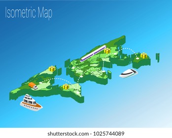 Map world isometric concept. Political World Map isometric 3D infographic. EPS World map infographics design template