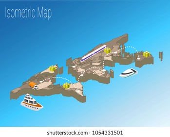 Map world isometric concept. Political World Map isometric 3D infographic. EPS World map infographics design template