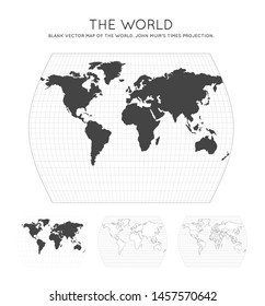 Map of The World. John Muir's Times projection. Globe with latitude and longitude lines. World map on meridians and parallels background. Vector illustration.