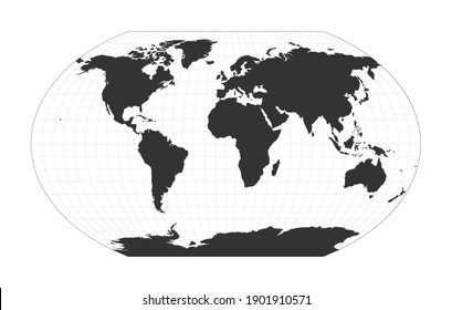 Map of The World. Kavrayskiy VII pseudocylindrical projection. Globe with latitude and longitude net. World map on meridians and parallels background. Vector illustration.