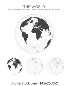 Map of The World. Lambert azimuthal equal-area projection. Globe with latitude and longitude lines. World map on meridians and parallels background. Vector illustration.