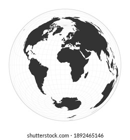 Map of The World. Lambert azimuthal equal-area projection. Globe with latitude and longitude net. World map on meridians and parallels background. Vector illustration.