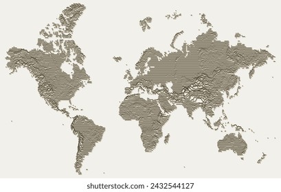 Map of the world with lines on gray background. Vector illustration.