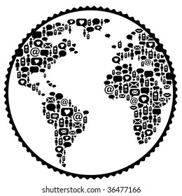Map of the world made by letters, expressing the concept of worldwide communications