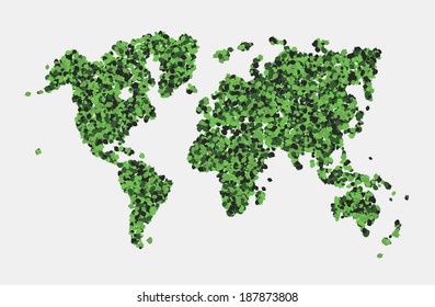 Map of the world made of an  leaves, Vector illustration.