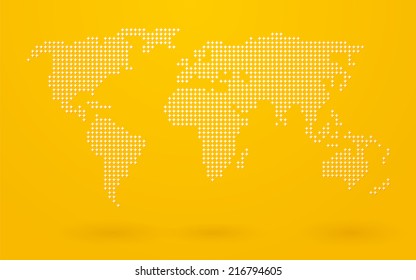Map of the world made up of stars on yellow background