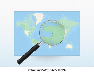 Map of the World with a magnifying glass aimed at Lebanon, searching Lebanon with loupe. Vector map.
