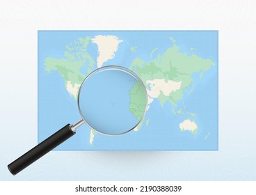 Map of the World with a magnifying glass aimed at Cape Verde, searching Cape Verde with loupe. Vector map.