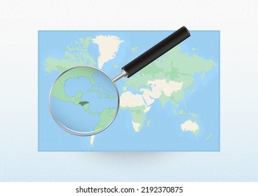 Map of the World with a magnifying glass aimed at Honduras, searching Honduras with loupe. Vector map.