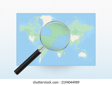 Mapa del Mundo con una lupa dirigida a Andorra, buscando a Andorra con lupa. Mapa de vectores.