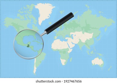 Mapa del mundo con una lupa en un mapa de Guatemala Mapa detallado de Guatemala y países vecinos en la lupa.