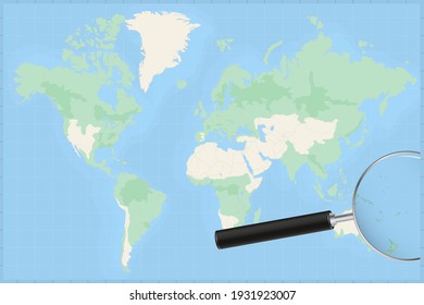 Mapa del mundo con una lupa en un mapa de Samoa Mapa detallado de Samoa y los países vecinos en la lupa.