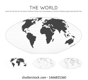 Map of The World. McBryde-Thomas flat-polar parabolic pseudocylindrical equal-area projection. Globe with latitude and longitude lines. World map on meridians and parallels background.