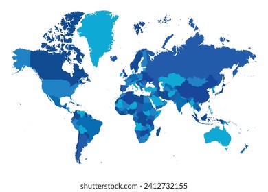 Karte der Welt. Merkator-Projektion. Hohe detaillierte politische Landkarte der Länder und abhängigen Gebiete. Einfache flache Vektorgrafik