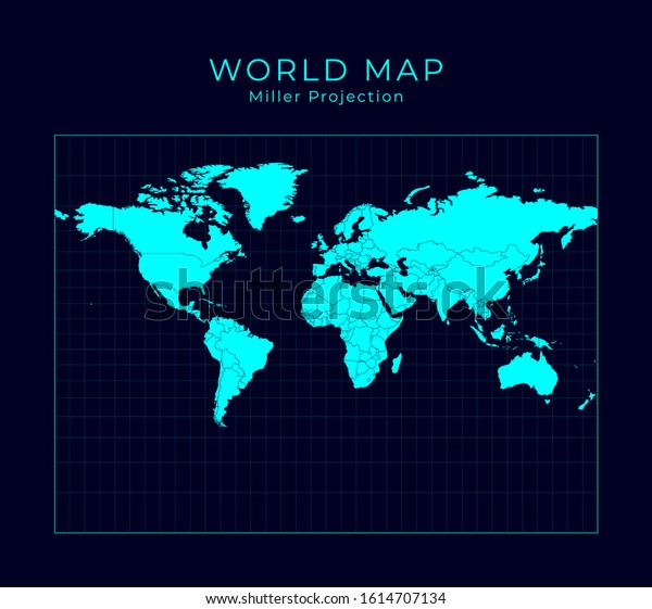 Map World Miller Cylindrical Projection Futuristic Stock Vector ...