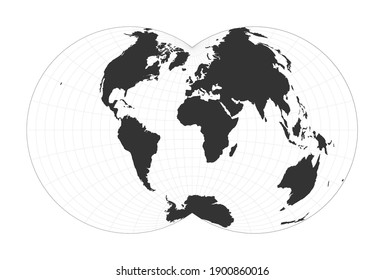 Map of The World. Nicolosi globular projection. Globe with latitude and longitude net. World map on meridians and parallels background. Vector illustration.