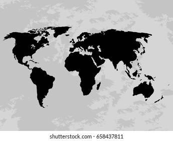 Map of the world on an old, shabby background. Vector illustration