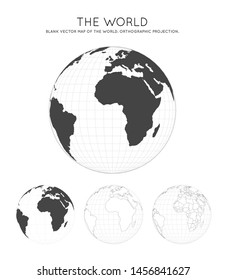Map of the World. Orthographic projection. Globe with latitude and longitude lines. World map on meridians and parallels background. Vector illustration.