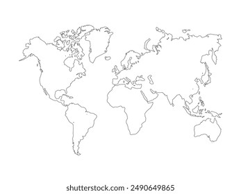 map of the world outline vector illustration isolated white background