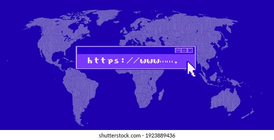 Map of the World in pixel art style. Retrofuturistic cyberpunk user interface, sci-fi hacker UI.